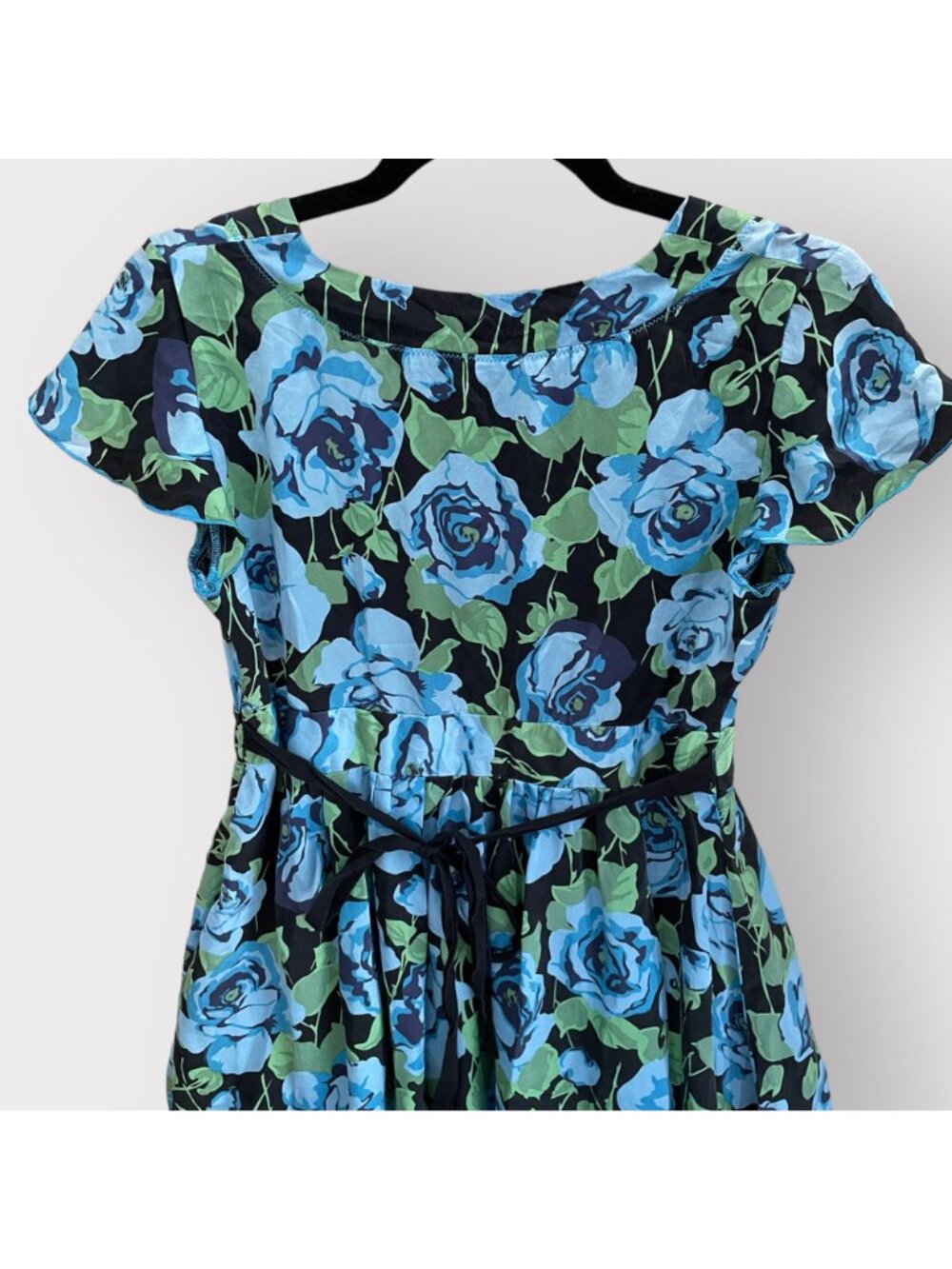 Free People Size 4 Blue Floral Silk Flutter Sleeve V-Neck Coquette Mini Dress - Picture 9 of 11